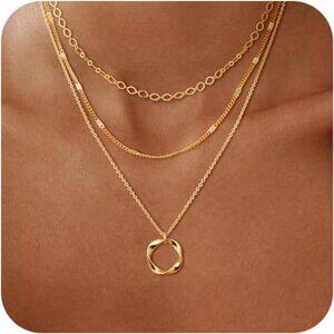 14K Real Gold Plate Chain Necklace Layering Beach Cute Fashion Pendant Choker